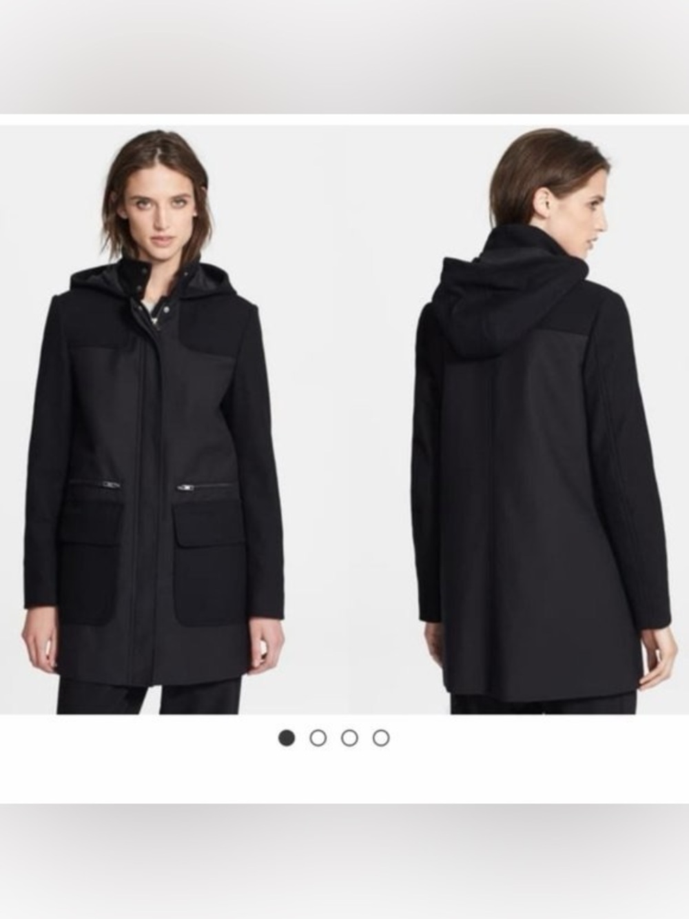 Theory ($725) Alonso Black Hooded Wool Blend Utility Coat Jacket Sz S